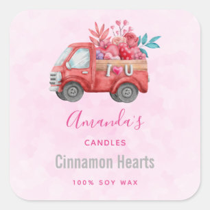 Cute Love Truck with Hearts & Flowers Candle Biz Square Sticker