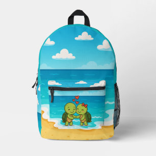 Cute Love Turtles Adorable Cartoon Couple Printed Backpack