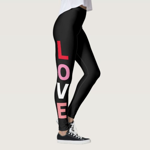 Cute Love Typography Red Pink Black Valentines Leggings