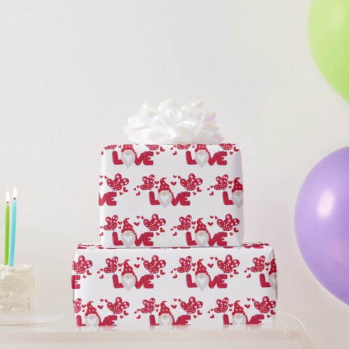 Cute love Valentines Day Gnome Red White  Wrapping Paper
