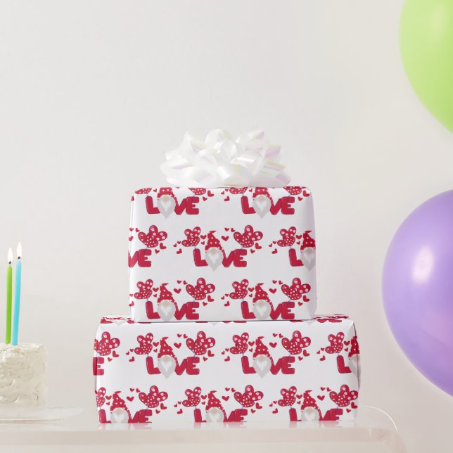 Cute love Valentines Day Gnome Red White  Wrapping Paper (Party Gifts)