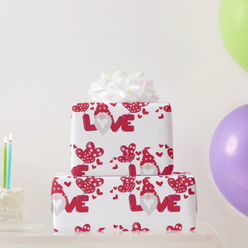 Cute love Valentines Day Gnome Red White  Wrapping Wrapping Paper