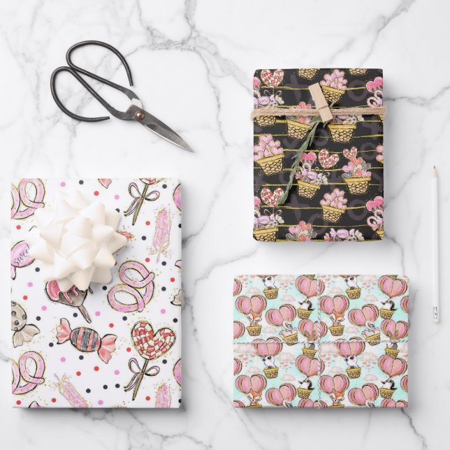 cute love valentine's day pattern wrapping paper sheets (Front)