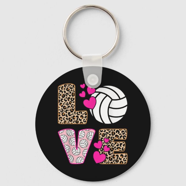 Cute Love Volleyball Leopard Print Women Ladies Vo Keychain (Front)