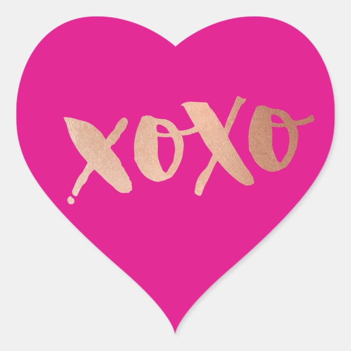 Cute Love Xoxo Heart Modern Rose Gold Bright Pink Heart Sticker Zazzle Com