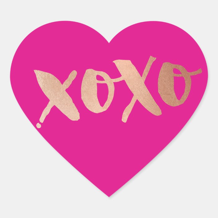 Cute Love Xoxo Heart Modern Rose Gold Bright Pink Heart Sticker Zazzle Com