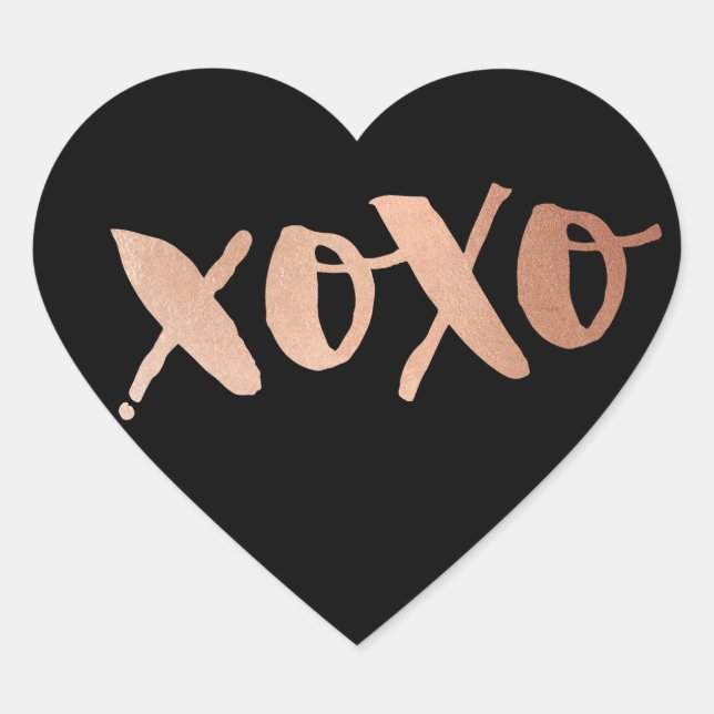 CUTE LOVE XOXO HEART modern rose gold trendy black Heart Sticker (Front)