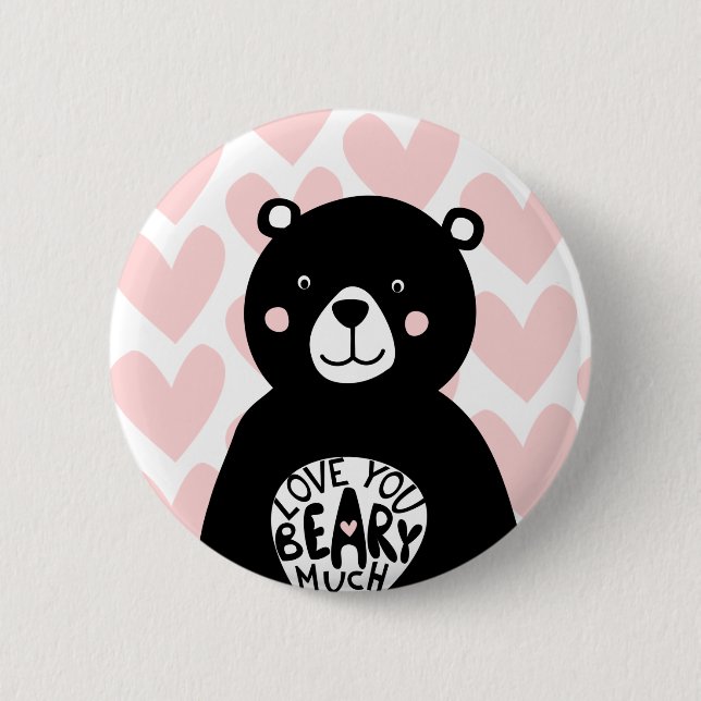 Cute Love you Beary Much Bear Pink Heart Button (Front)