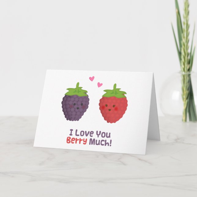 Cute Love You Berry Much Pun Humor Holiday Card (Front)