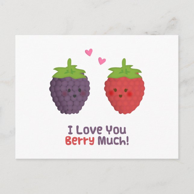 Cute Love You Berry Much Pun Humor Postcard (Front)