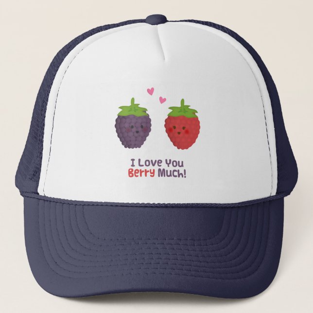 Cute Love You Berry Much Pun Humor Trucker Hat (Front)