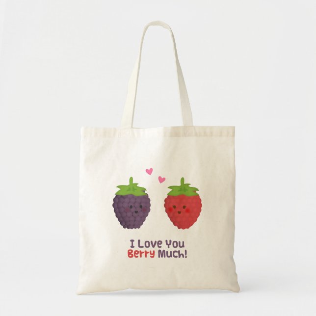Cute Love You Berry Much Valentine Pun Humor Tote Bag (Front)