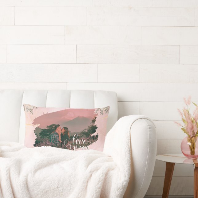 Cute Love You Custom Photo For Couple Pink Floral  Lumbar Pillow (Couch)