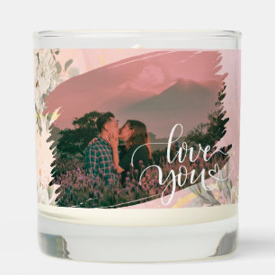 Cute Love You Custom Photo For Couple Pink Floral Scented Candle