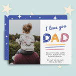 Cute Love you Dad Typography Photo Card<br><div class="desc">Cute Love you Dad Colorful Blue Typography Photo Father`s Day Card. Hand-drawn colorful typography with stars and blue background. Add your photo and name. A sweet keepsake gift for dad for Father`s Day.</div>