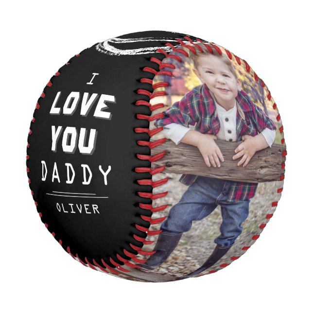 Cute Love You Daddy Black 2 Photo Collage Baseball (Angled)