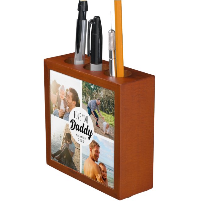 Cute Love You 'Daddy' Custom Photo Collage  Desk Organizer (In Situ)