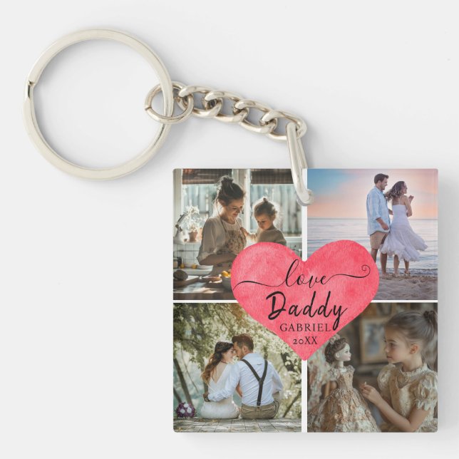 Cute Love You 'Daddy' Custom Photo Collage Heart  Keychain (Front)