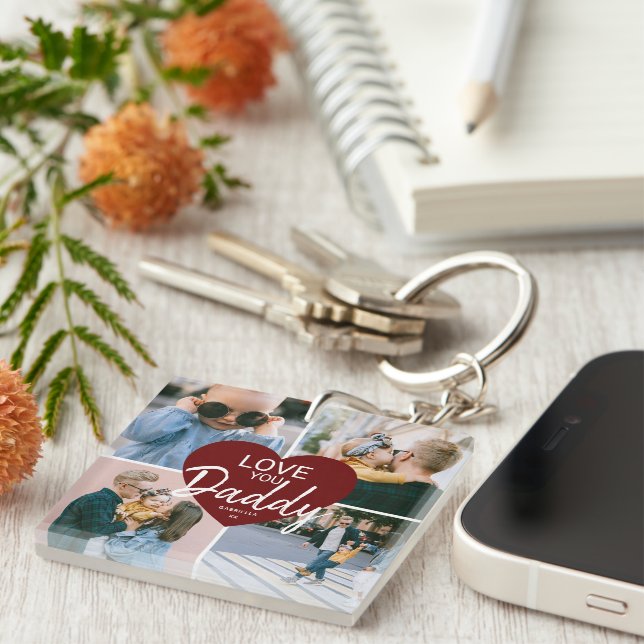 Cute Love You 'Daddy' Custom Photo Collage Heart Keychain (Front Right)