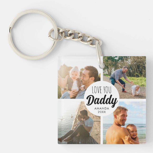Cute Love You 'Daddy' Custom Photo Collage  Keychain (Front)