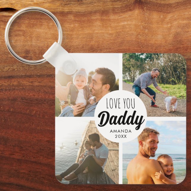 Cute Love You 'Daddy' Custom Photo Collage  Keychain (Front)