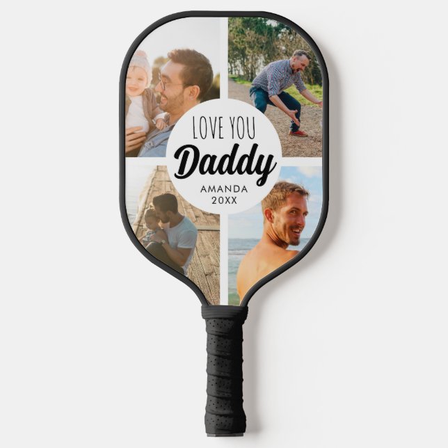 Cute Love You 'Daddy' Custom Photo Collage  Pickleball Paddle (Front)