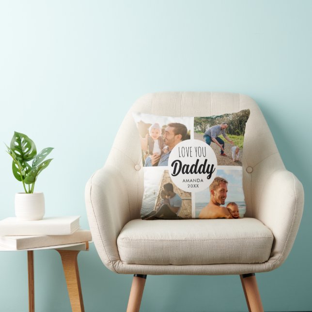 Cute Love You 'Daddy' Custom Photo Collage  Throw Pillow (Chair)