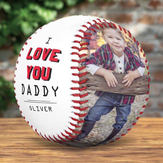 Cute Love You Daddy Typography 2 Photo Collage Baseball (Creator Uploaded)