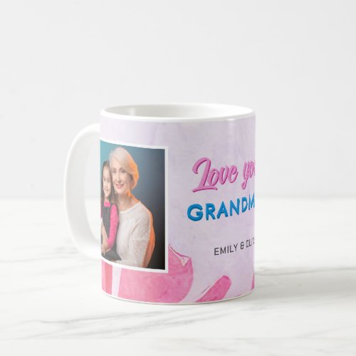Cute Love you Grandma Pink Flowers 2 Photos Coffee Mug