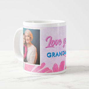 Cute Love you Grandma Pink Flowers 2 Photos Giant Coffee Mug