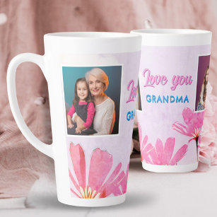 Cute Love you Grandma Pink Flowers 2 Photos Latte Mug