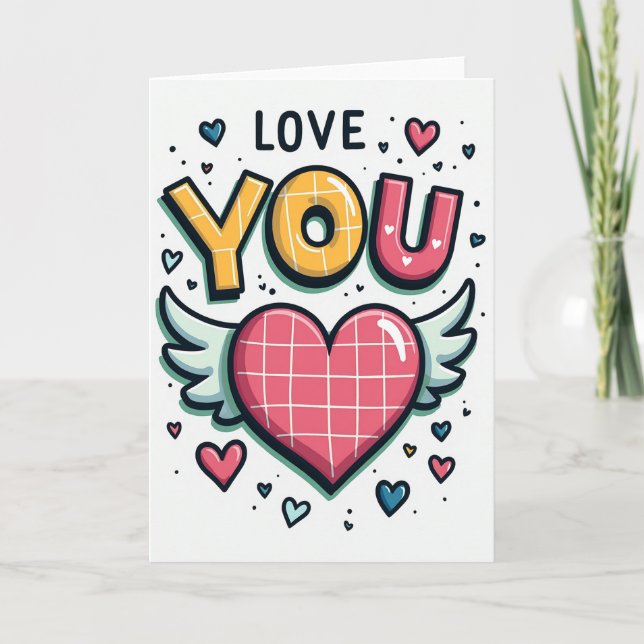 Cute Love You Grid Heart Card (Front)