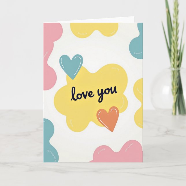 Cute Love You Hearts Card (Front)