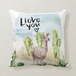 Cute Love You Llama Throw Pillow