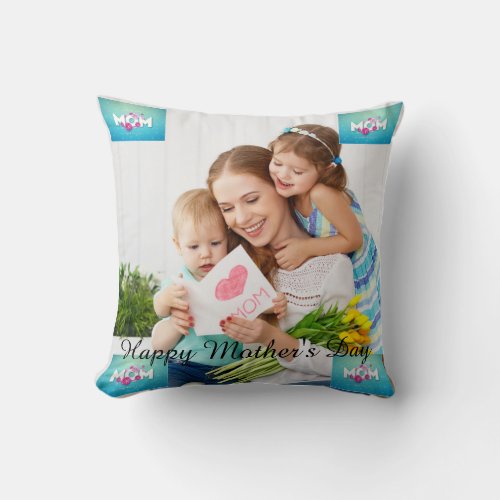 Cute  LOVE YOU MOM Mothers Day Photo Throw Pillow