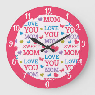 Cute Love You Mom Quote Mother's Day Celebration Large Clock