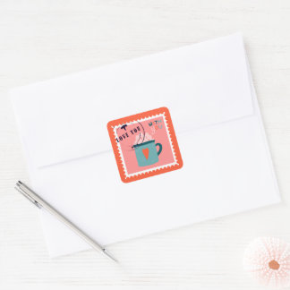 Cute Love You Pink Stamp Square Sticker