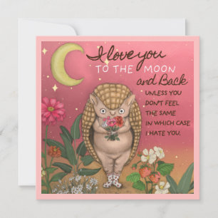 Cute Love You to the Moon Armadillo Anniversary Holiday Card
