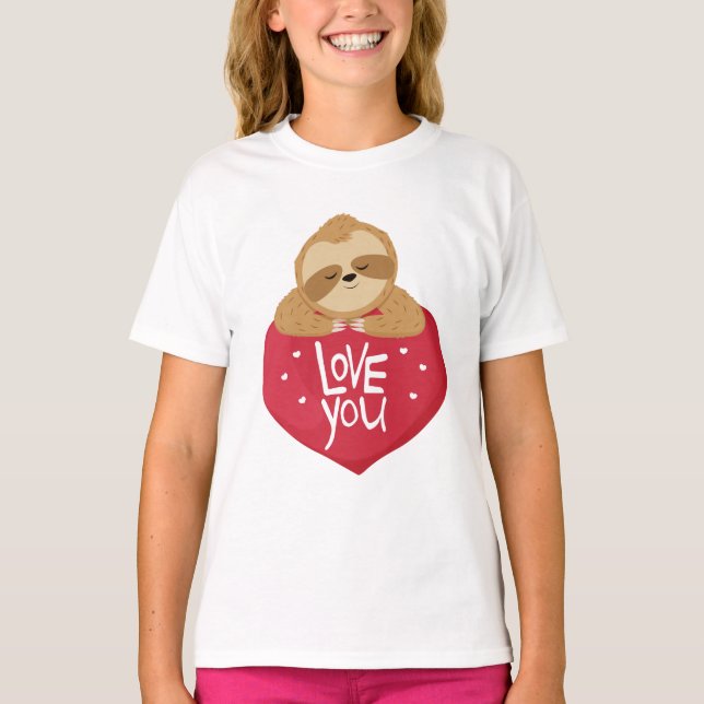 Cute Love You Valentine's Day Sloth T-Shirt (Front)