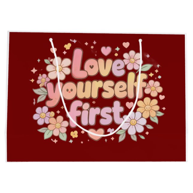 Cute Love Yourself Floral Quote Design | Gift Bag (Back)