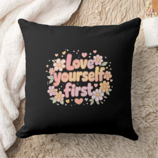 Cute Love Yourself Floral Quote Design | Gift Bag Throw Pillow