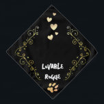 Cute Loveable Rogue Hearts Gold Black Dog Bandana<br><div class="desc">A cute pet dog black and gold bandana,  with gold love hearts and paw print which can be personalised. For further free customisation please get in touch. A cool pet gift idea.</div>