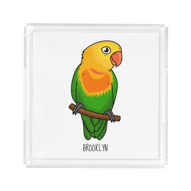 Cute lovebird cartoon parrot acrylic tray (Front)