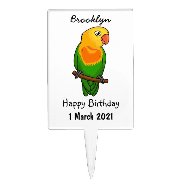 Cute lovebird cartoon parrot cake topper (Front)