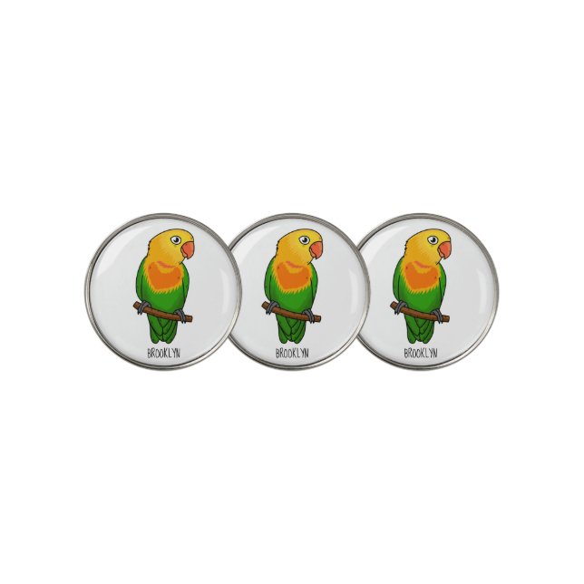 Cute lovebird cartoon parrot golf ball marker (3 Up)
