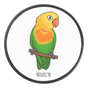 Cute lovebird cartoon parrot hockey puck
