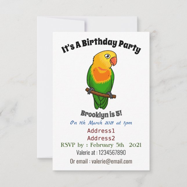 Cute lovebird cartoon parrot invitation (Front)