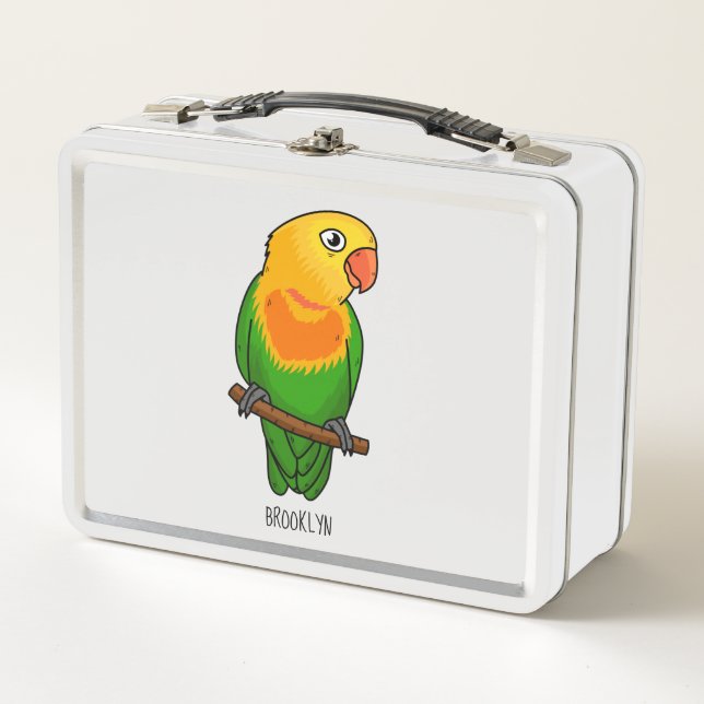 Cute lovebird cartoon parrot metal lunch box (Front)