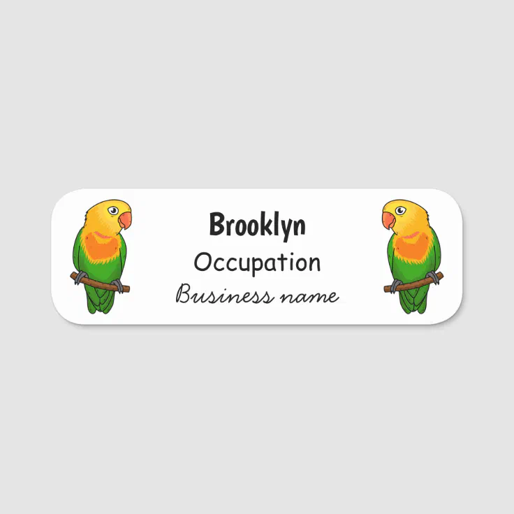 Cute lovebird cartoon parrot name tag | Zazzle