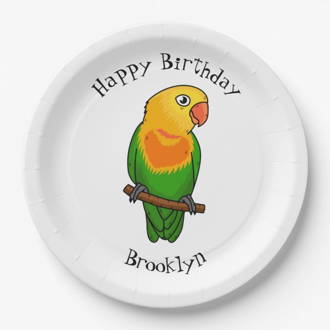 Cute lovebird cartoon parrot paper plates (Front)